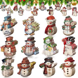 36Pcs Christmas Wooden Decoration Pendant Christmas Tree Decoration Snowman Snowflake Santa Claus Farmhouse Party Pendant