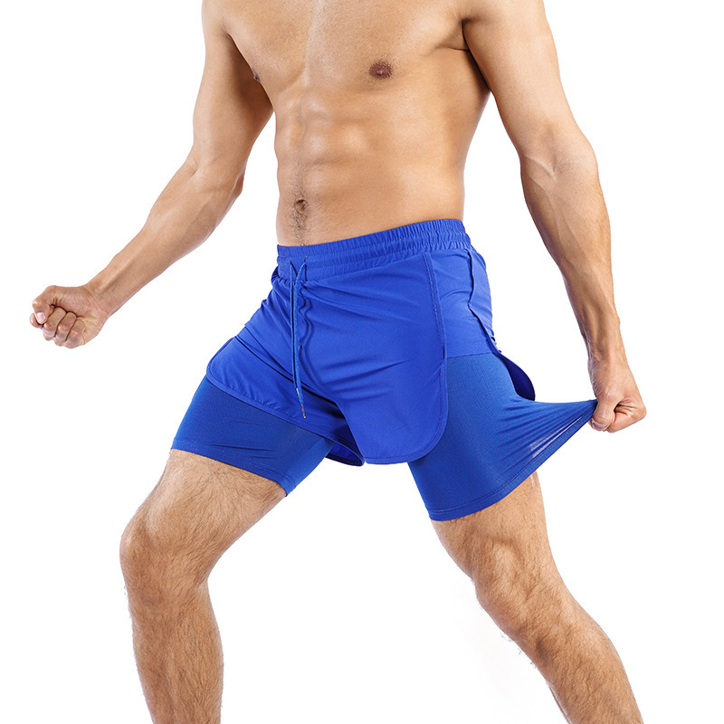 Summer New Fake Two-piece Breathable Anti-light Three-point Pants Quick-drying Fitness Training Dash Double-layer Sports Shorts for Men Summer New Fake Two-piece Breathable Anti-light Three-point Pants Quick-drying Fitness Training Dash Double-layer Sports Shorts for Men