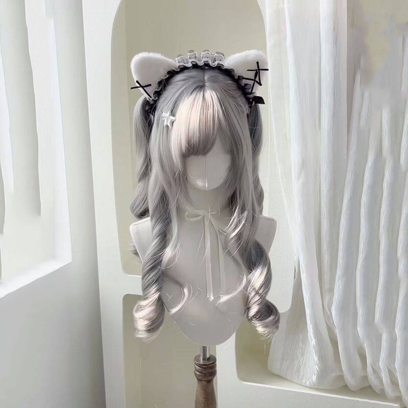 【Japanese-Style Silver Gray】Gothic Lolita Style Wig for Women, Large Wavy Sweet Long Curly Hair Full Headpiece 【Japanese-Style Silver Gray】Gothic Lolita Style Wig for Women, Large Wavy Sweet Long Curly Hair Full Headpiece