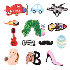 Cartoon plane rocket fighter caterpillar embroidery patch children's clothing decoration badge sleeve patch repair sticker