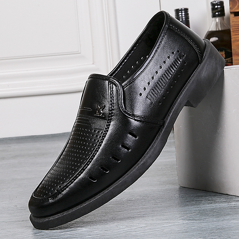 Men's Leather Shoes Business Dress Shoes Soft Sole Non-slip Summer Men's Sandals Middle-aged and Elderly Dad's Shoes Black Leather Shoes for Men