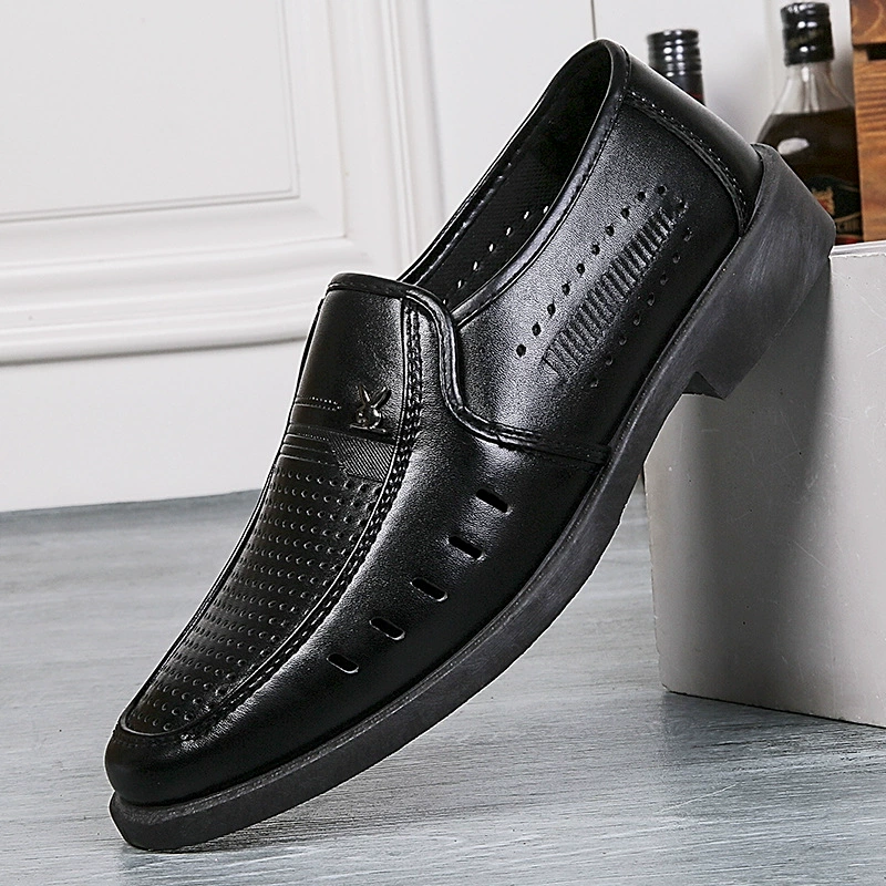 Мужская кожаная обувь бизнес-монообувь мягкая подошва нескользящая летняя мужская сандалия средняя и пожилая папапая обувь черная кожаная обувь мужская