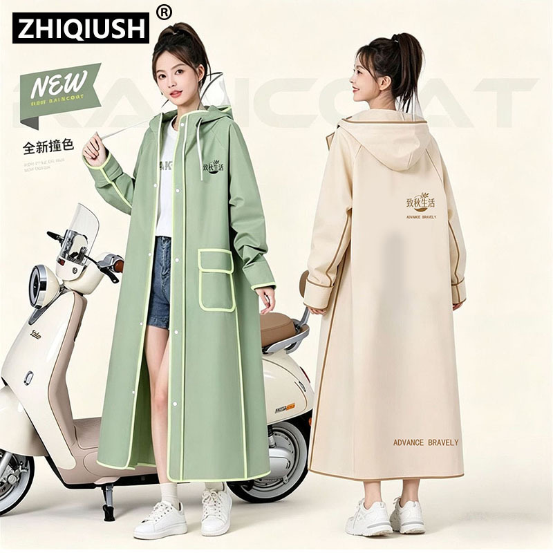 Women's Raincoat for Electric Scooters, Long Full-Body Rain Protection, Adult Outdoor Wear, Hooded, Single-Person Use Rain Poncho