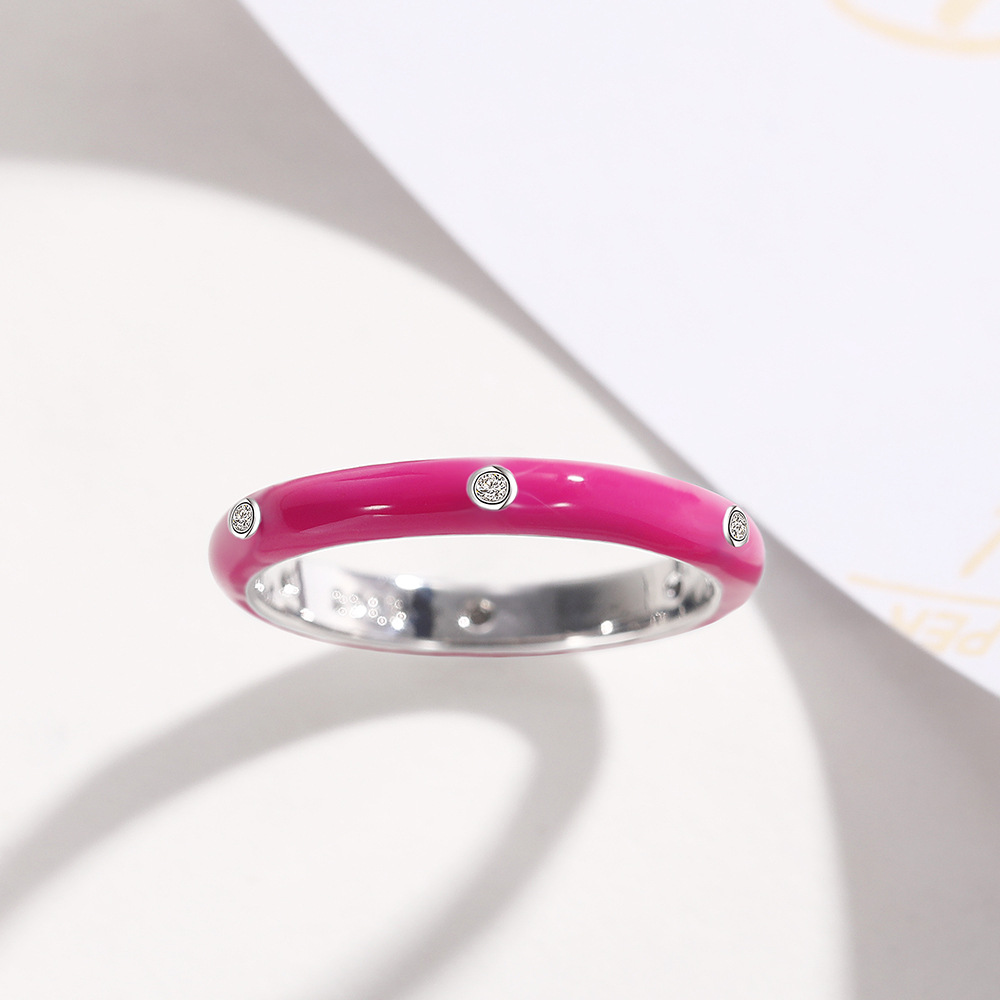 Minimalist Enamel Zircon Ring Rainbow Colour Versatile Jewellery_voghion.com