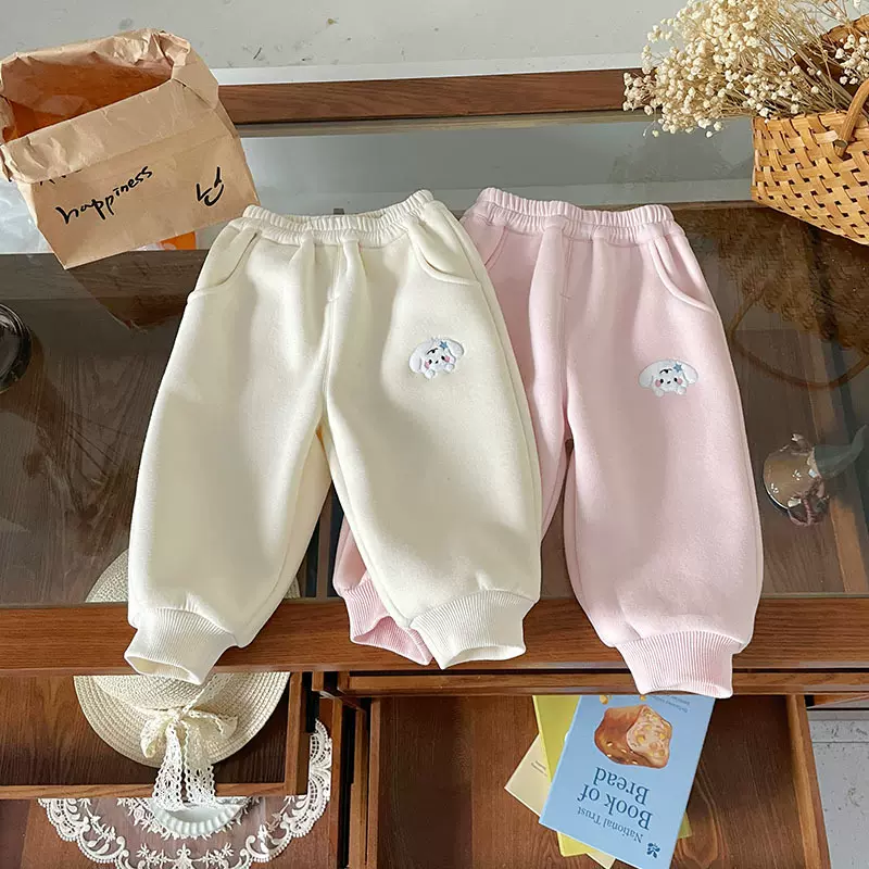 QK252204女童加绒童裤2025秋冬新款韩版小童卡通可爱束脚休闲裤潮