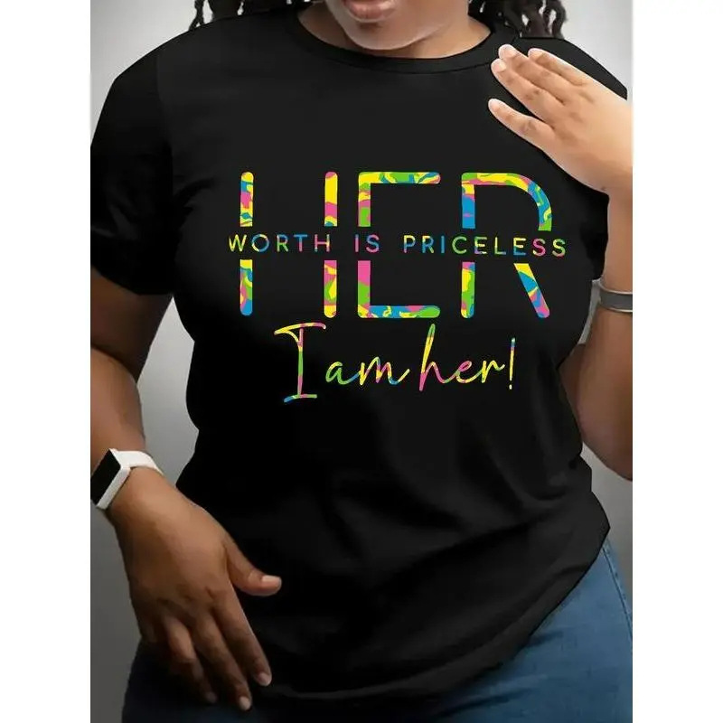 European Size Cross-Border Pure Cotton Colorful Her Letter Slogan T-Shirt Vintage Craftsmanship Sweet Cool Street Style Women's Short Sleeve