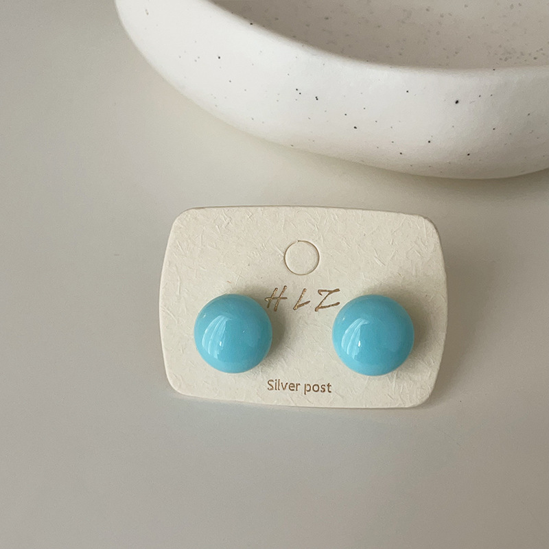 작은 파란색 귀걸이 925 실버 바늘