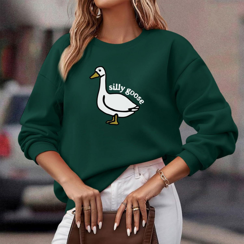 Cross-Border Cute Girl New Duck Pattern Round Neck Long-Sleeved Shirt Pullover Top Women's Large Size Loose Sweatshirt