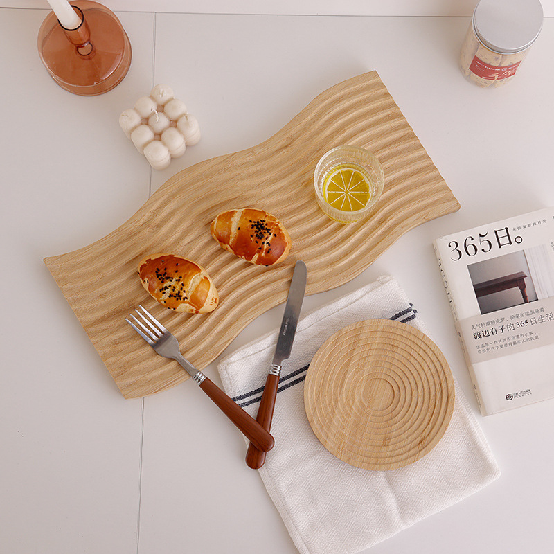Bandeja de madera de bambú ins estilo simple vajilla de madera ondulación del agua pastel de madera maciza pan placa de madera ola creativa tabla de cortar