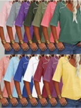 N 71992L V Neck Short Sleeve T-Shirt ��ɫV��T�� ŷ���羳