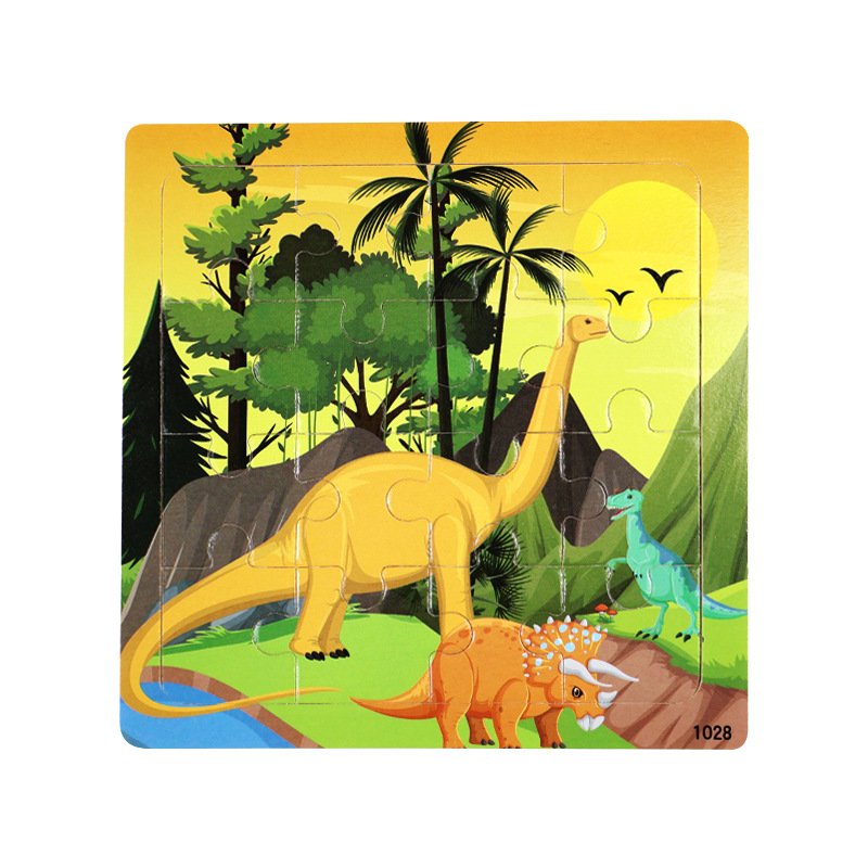 16 piezas de puzzle de madera para niños animales dinosaurios dibujos animados puzzle plano de madera para bebés de educación temprana juguetes de inteligencia image 33