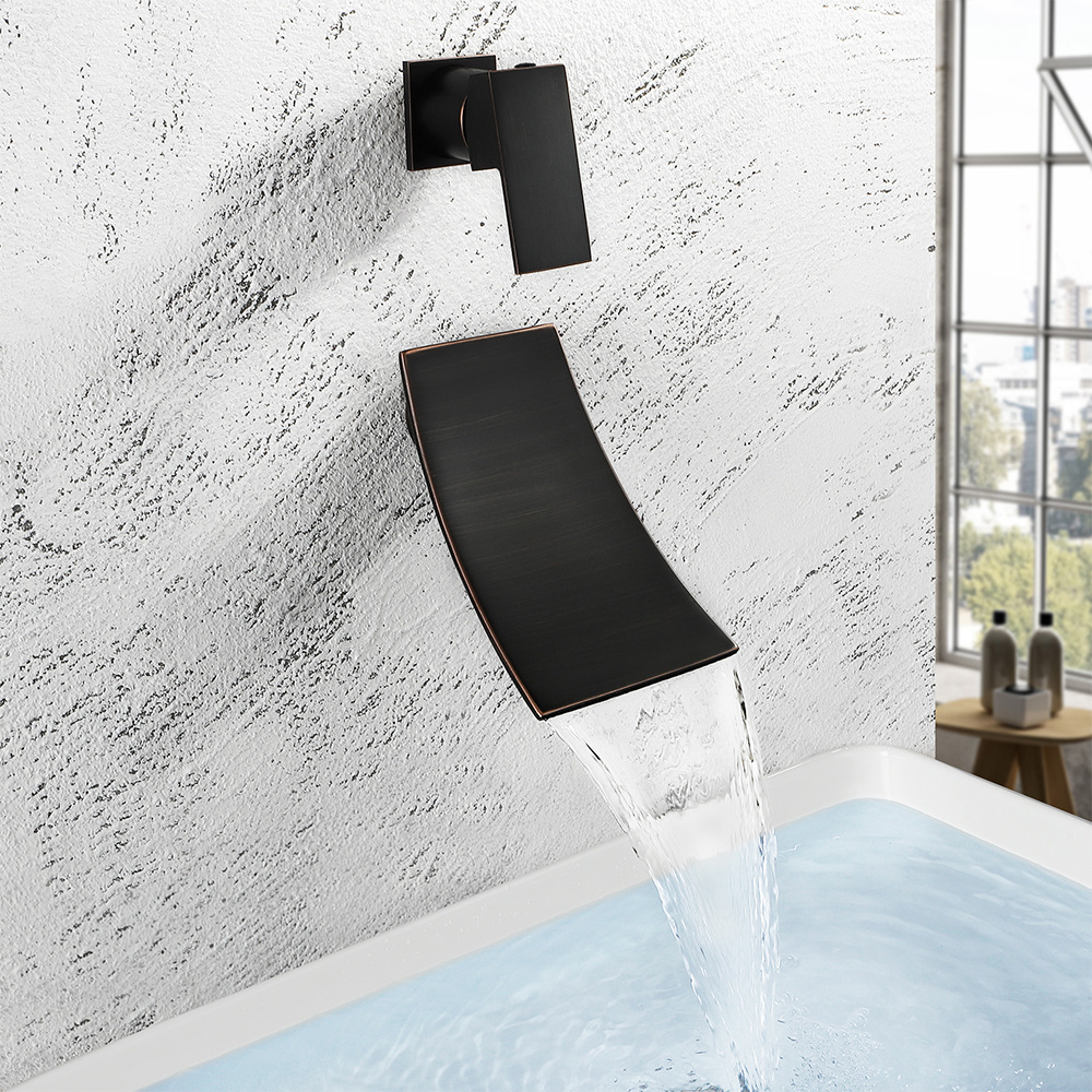 Cross-border brass washbasin faucet waterfall water outlet single, cold and hot mixed water is concealed in the wall-mounted bathroom countertop basin undefined