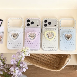 简约波点钻石爱心支架iphone17苹果16适用14/15pro max手机壳套13