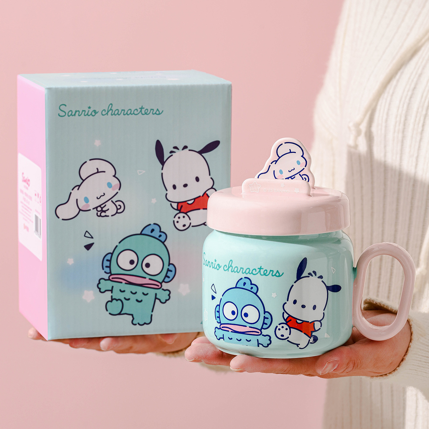 Sanliou tazas de cerámica de dibujos animados auténticas con tapa encantadora de oficina de chicas tazas portátiles tazas de agua