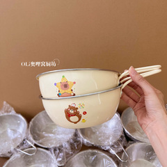 泡面碗带手柄304不锈钢韩式一人食饭碗家用宿舍用学生拌饭大容量