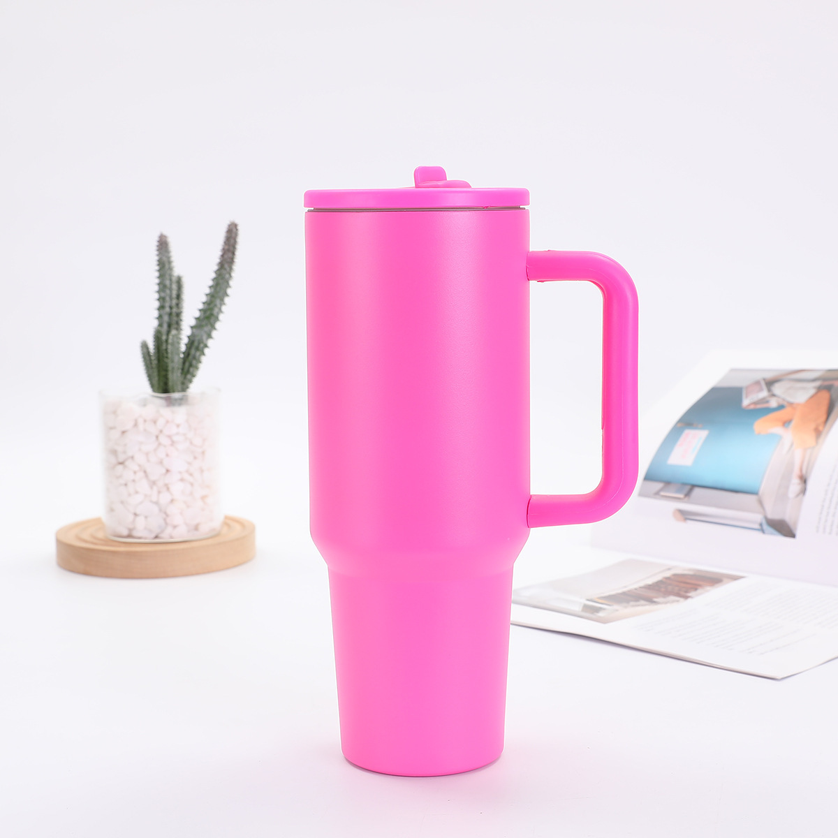 Taza termo de acero inoxidable Big Mac 304 de 40oz taza de automóvil de quinta generación con mango pajita de hielo portátil