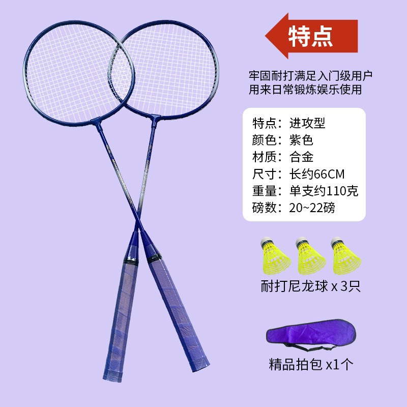 Fábrica al por mayor raqueta de bádminton raqueta doble raqueta de aleación de hierro para adultos con bolsa de raqueta estudiante aficionado raqueta primaria