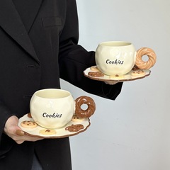 オリジナルビスケットコーヒーカップセラミックデザイン感ラテカップ新作アフタヌーンティー手描きカップマグカップ皿セット