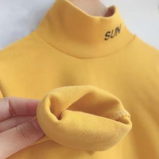 Boys and girls bottoming shirt 2022 autumn and winter new foreign-style letter embroidery de Velvet children's baby coat children's clothing tide