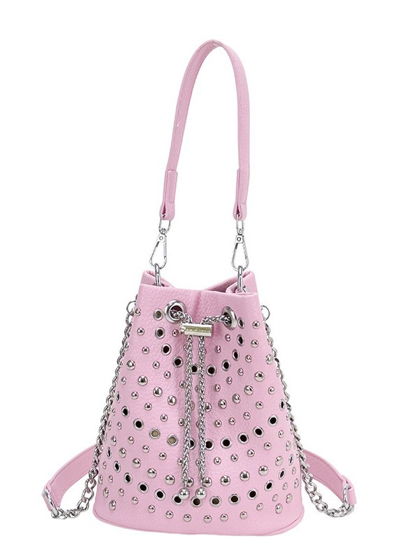 La versión coreana de nicho Zhong remaches bolso de cubo portátil para mujeres 2026 nueva textura transfronteriza de alta calidad lujosa mochila de hombro ligera