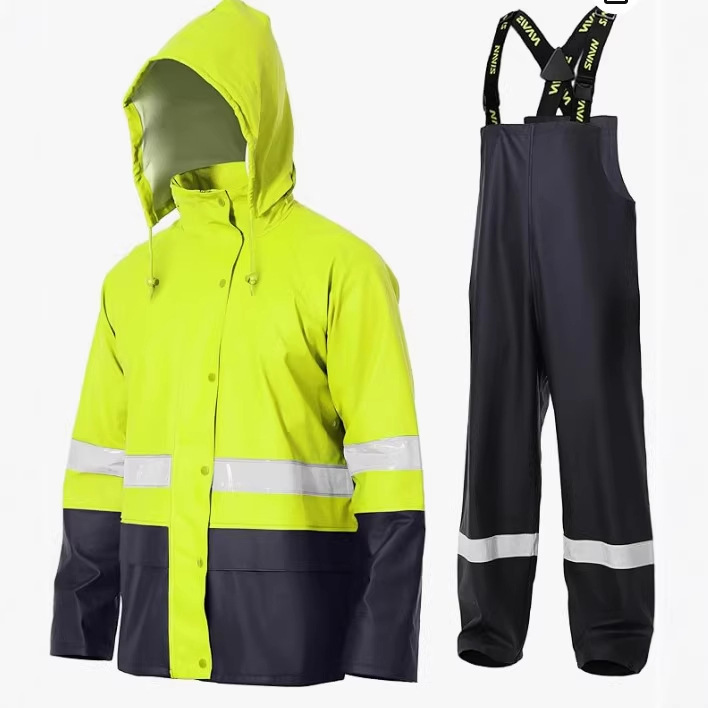 European and American Style Bright Silver Reflective Oxford Cloth Waterproof and Windproof Ansi Certified Heavy-Duty Waterproof Pu Raincoat with Hood and Windproof Features European and American Style Bright Silver Reflective Oxford Cloth Waterproof and Windproof Ansi Certified Heavy-Duty Waterproof Pu Raincoat with Hood and Windproof Features