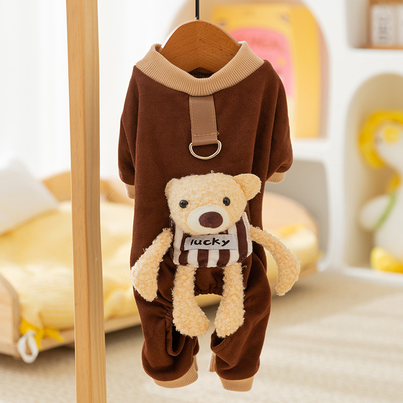 Brown bolsillo estereoscópico osos de cuatro patas ropa doméstica puede traer perros pequeños gatos de otoño ropa de perro delgada image 1