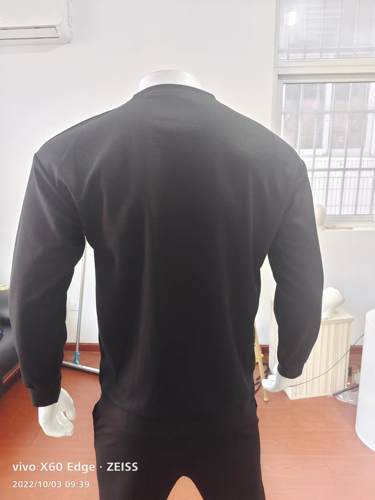 Men's T emu Solid Color Waffle Long Sleeve T-shirt Spring and Autumn New Round Neck Top for Men_voghion.com