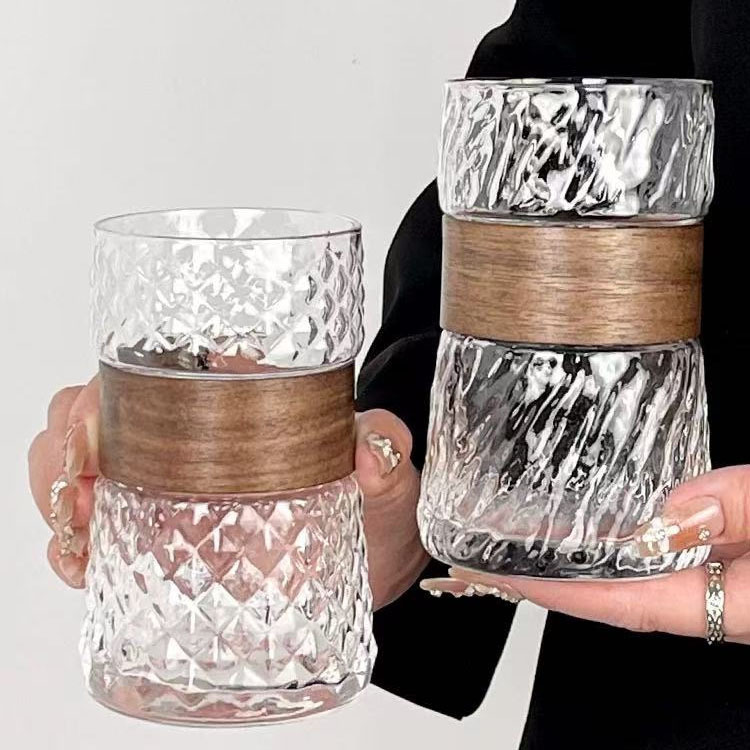 Taza de agua de vidrio transparente para niños, taza de té de aislamiento térmico de bambú, taza de cerveza, taza de jugo, taza de café