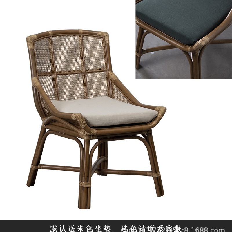 Silla de ocio vintage de ratán natural, sillón individual estilo wabi-sabi para casas de huéspedes y salones de té, silla de comedor de ratán de estilo nórdico japonés.