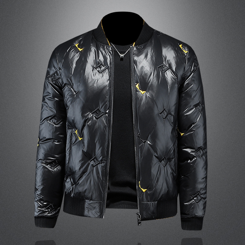 European Station Men's Down Jacket Fashion Stand Collar Bright Jacket 2023 Autumn and Winter New Warm White Duck Down Jacket Trendy