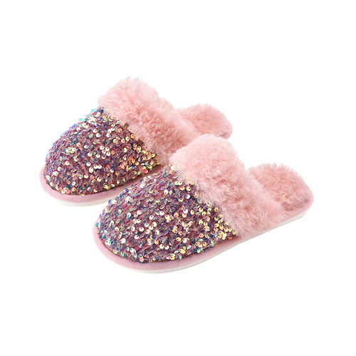 Ins Baotou cotton slippers, women's sequins, fashionable plush slippers, home and indoor fluffy slippers, women