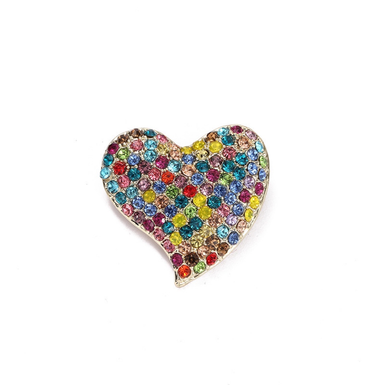 Korean Style Heart-Shaped Diamond Brooch for Women, Retro Rhinestone Pin, Niche Design, Alloy Clothing Accessories, National Style