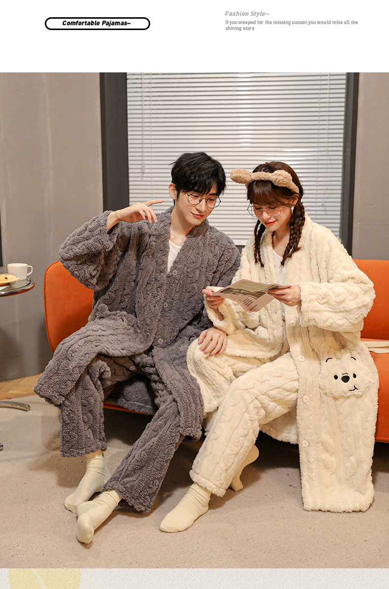 Paar Pyjamas Damen Robe Winter Korallen Fleece dick Langarm Live-Übertragung heißer Stil große Größe Cartoon Herren Home Kleidung Set_voghion.com
