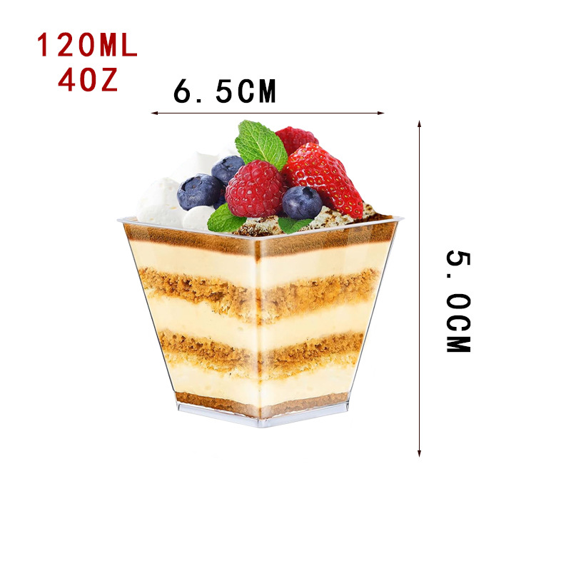 Taza de mousse trapezoidal de plástico transfronterizo con tapa taza de postre transfronterizo taza de helado prueba de bebida taza de postre de oro rosa al por mayor