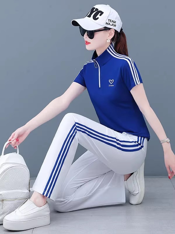 立领运动服套装女夏季薄款2025新款大码宽松冰丝短袖休闲时尚洋气|undefined