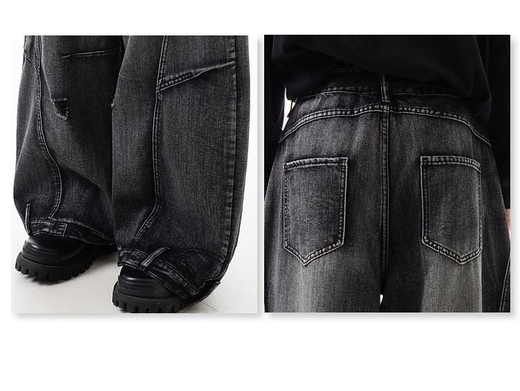 Men's Distressed Washed Denim Jeans Straight Leg High Street Vintage Style with Ripped Details_mkmklike.com