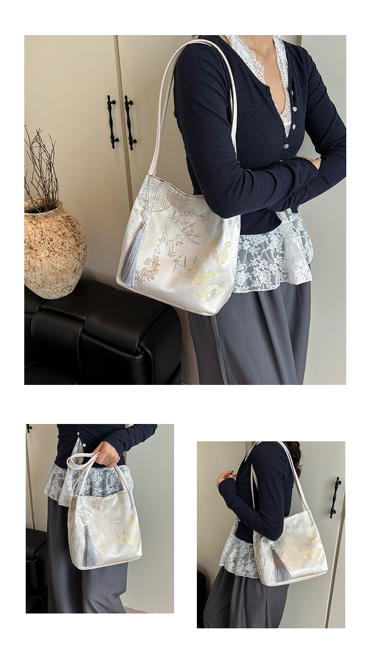 Chinese Style Embroidered For Women 2025 New Large Capacity Commuter Shoulder Handheld Tote Bucket Bag_voghion.com
