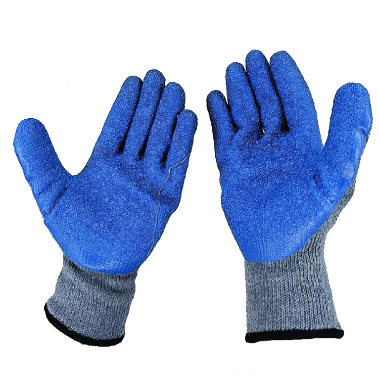 劳保手套灰纱10针蓝皱纹手套加厚防滑浸胶挂胶手套耐油防寒手套