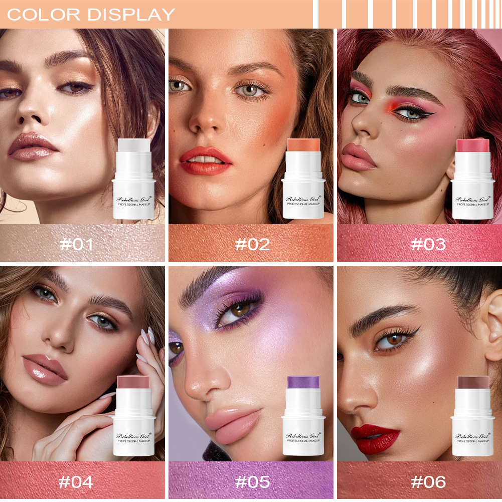 RG New Hot Lazy High-gloss Face Repair Sun Red Pearlescent Blush Cream Blush Stick Monochrome Matte Blush
