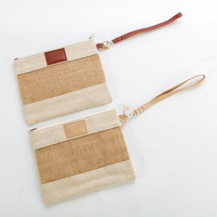 Customized Jute Money Bag Coin Purse Women's Portable Card Holder Coin Key Cosmetics Bag Card Holder Wallet Small Square Bag