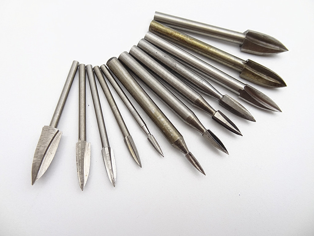 2.35-3-6mm杆尖形3刃白钢刀核雕锣机吊磨木雕专用打胚刀 木雕工具