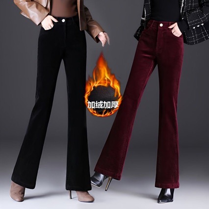 窄版微喇裤秋冬新款休闲裤女条绒微喇裤时尚高腰大码灯芯绒女裤喇