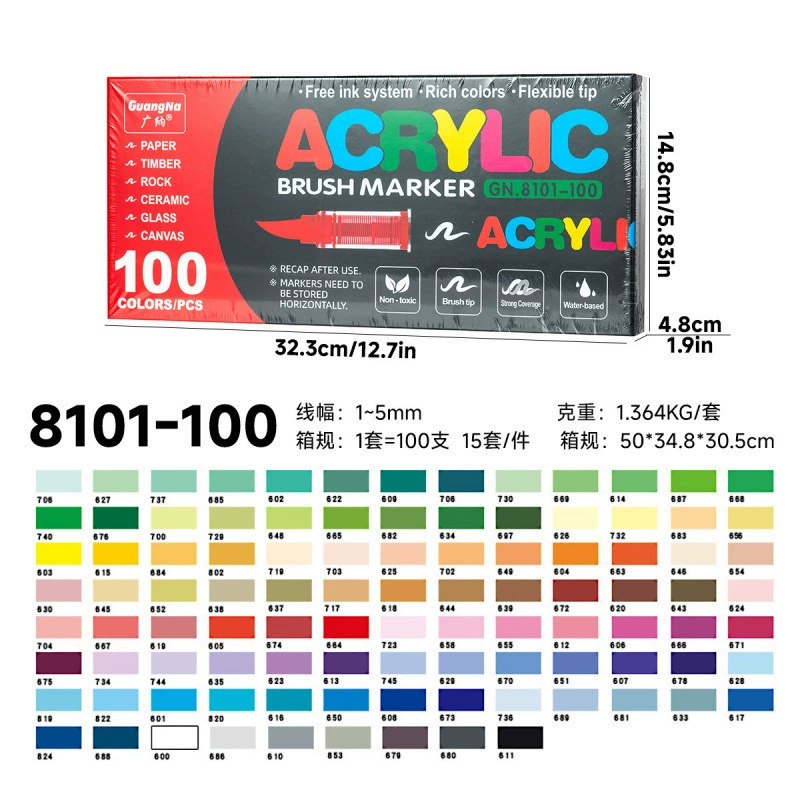 Brush acrylic marker set, 240 colors, direct-flow refill, odorless blendable ink