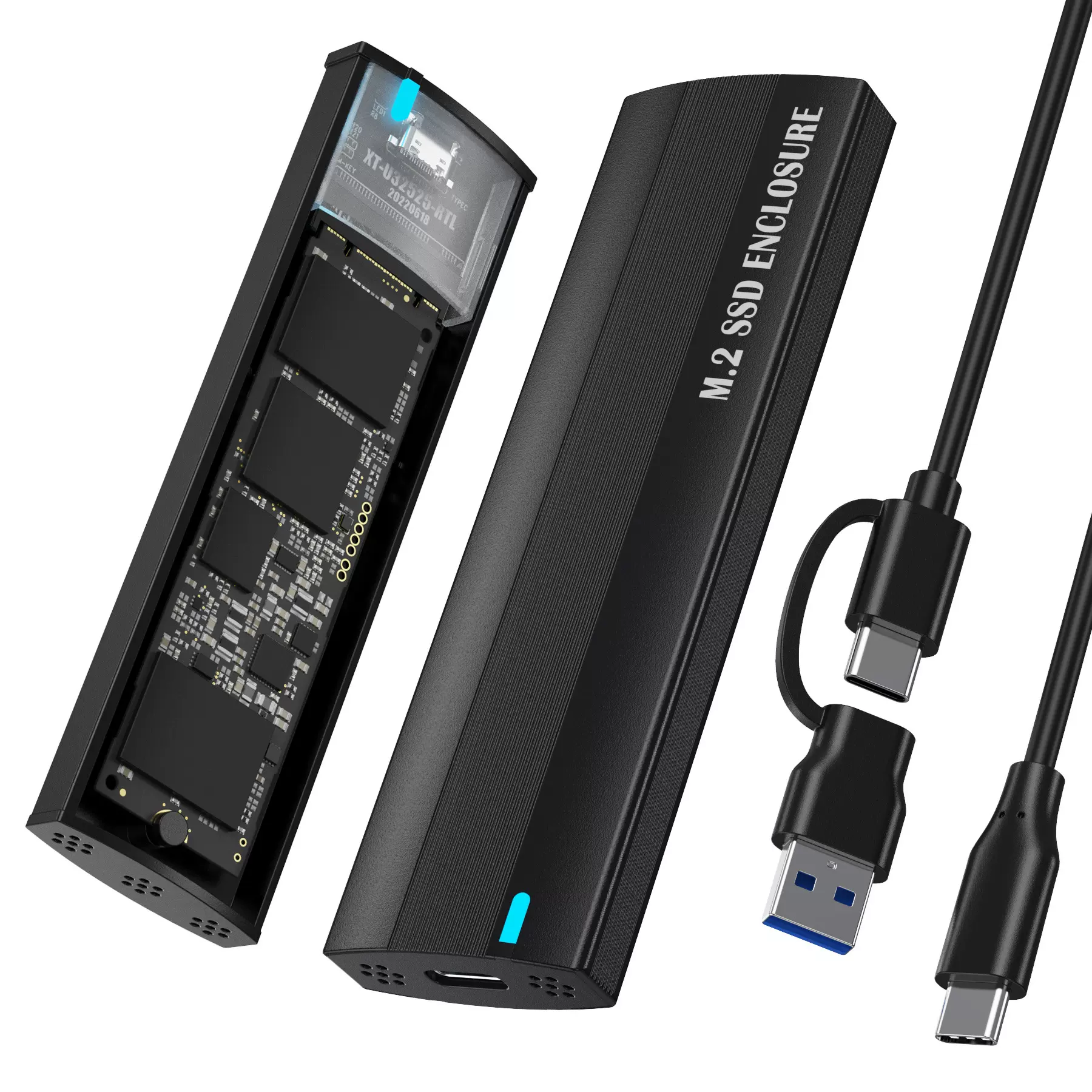 跨境 M.2硬盘盒NGFF双协议TypeC移动硬盘盒SATA /NVME固态转USB