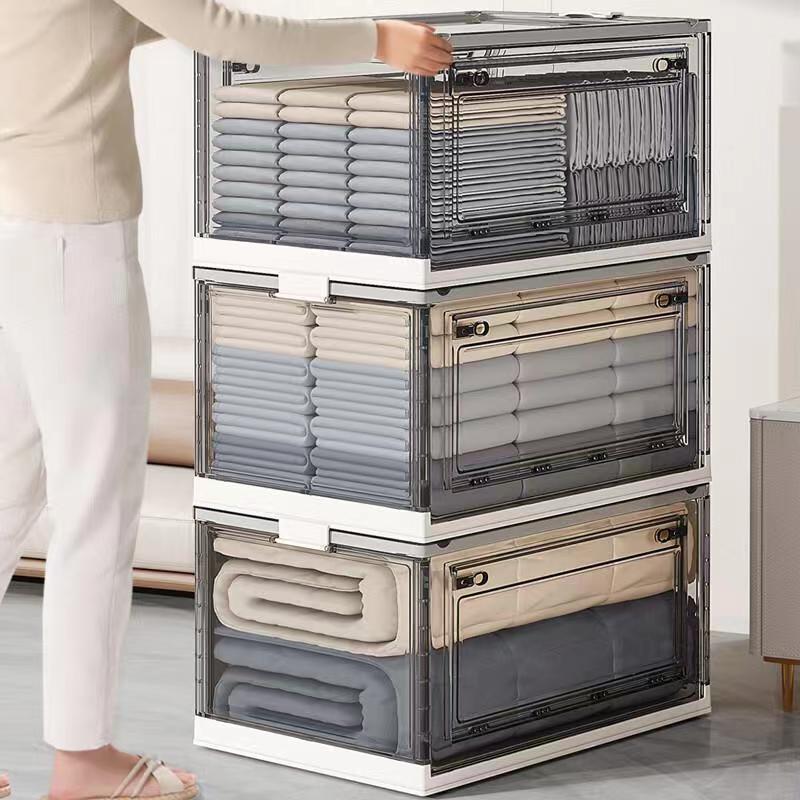 Caja de almacenamiento de ropa armario edredón plástico transparente caja de almacenamiento de juguetes para niños merienda plegable libro caja de almacenamiento