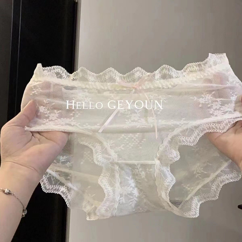 Japanese-Style Mesh Comfortable Breathable Pure Cotton Mid-Waist Girl Panties Pure Desire Lace Sexy Transparent Panties for Women