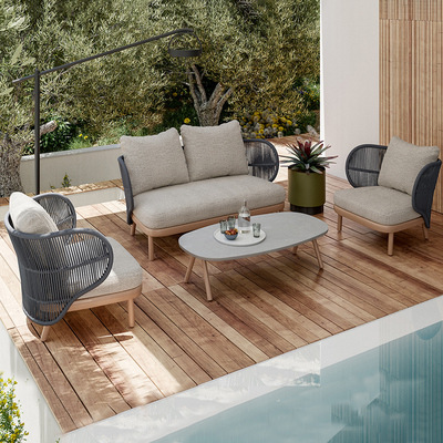 Nordic Courtyard Woven Sofa Balcony Outdoor Leisure Loomed Garden Open-Air Waterproof Aluminum Alloy Furniture Set