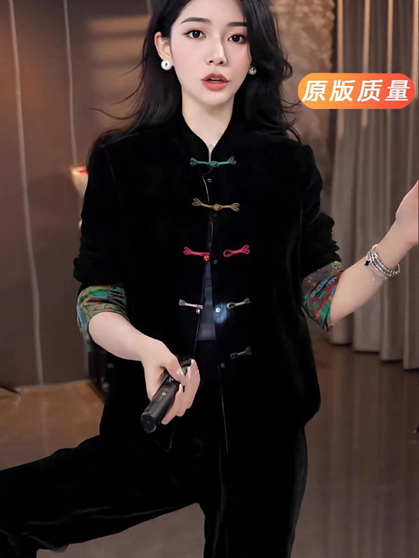 新中式气质盘扣丝绒双面穿外套女2025秋新款名媛百搭休闲高级上衣|undefined