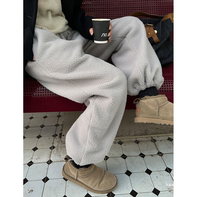 Winter Fleece Pants! Women's Fleece Pants Autumn and Winter Sweatpants Wide-Leg Pants Loose Thickened Casual Pants Women