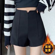 批发韩版加绒黑色西装短裤女秋冬外穿休闲高腰弹力a字打底靴裤潮